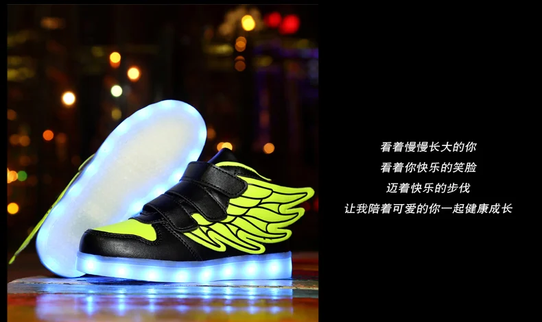 Waterproof Leather Kids Luminous Shoes Sneakers Led Light Shoes with Wing USB Charging Casual Sports Shoes Girls Skateboard Shoe