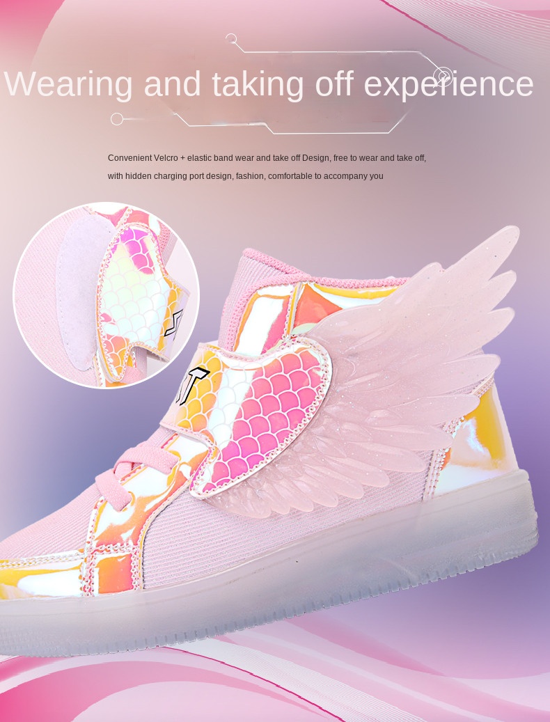 Waterproof Leather Kids Luminous Shoes Sneakers Led Light Shoes with Wing USB Charging Casual Sports Shoes Girls Skateboard Shoe