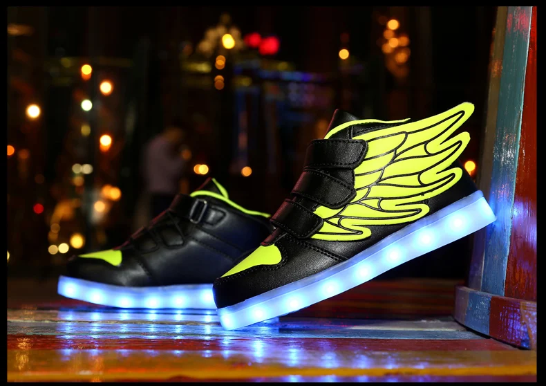 Waterproof Leather Kids Luminous Shoes Sneakers Led Light Shoes with Wing USB Charging Casual Sports Shoes Girls Skateboard Shoe