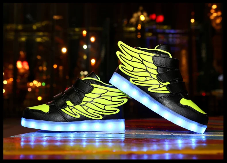 Waterproof Leather Kids Luminous Shoes Sneakers Led Light Shoes with Wing USB Charging Casual Sports Shoes Girls Skateboard Shoe