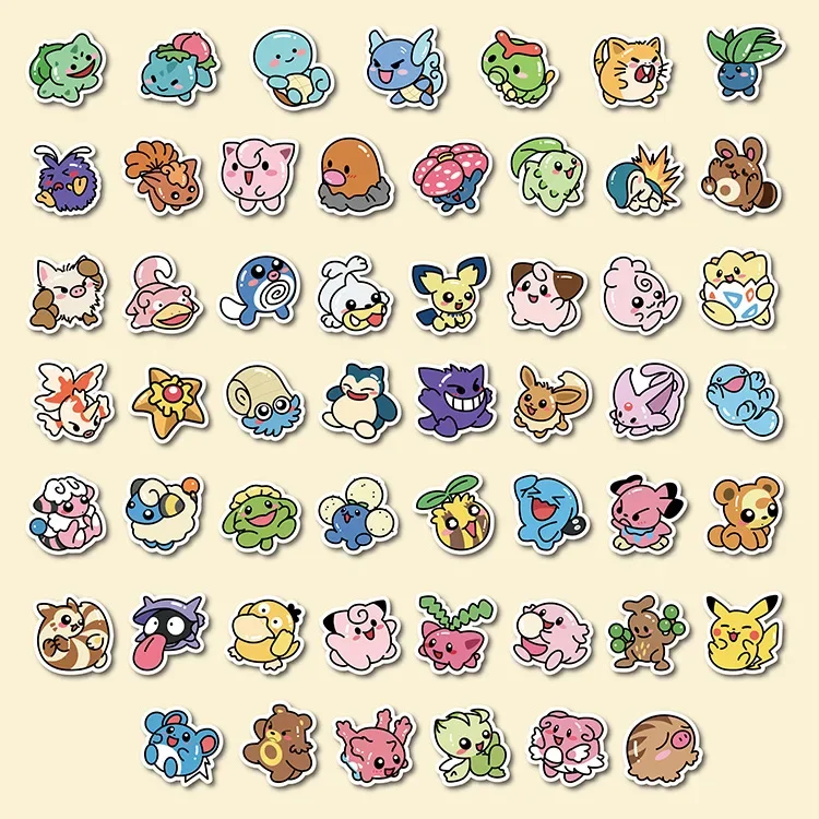 50PCS Kawaii Anime Pokemon Stickers Pikachu Decals DIY for Laptop Luggage Skateboard Phone Cartoon Kid Toy Gift Stickers