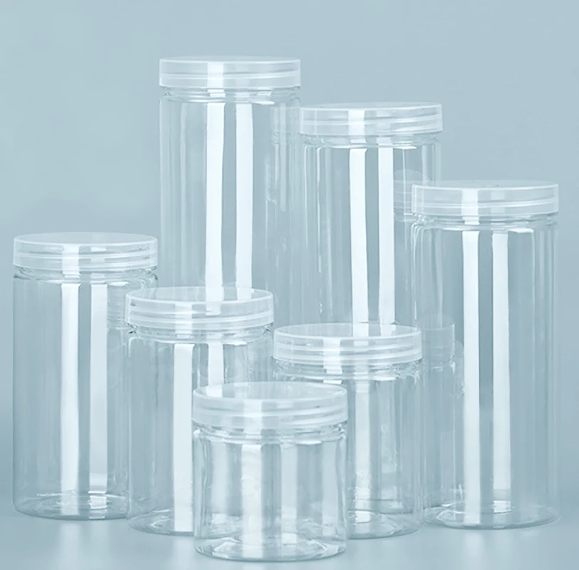 1PC Plastic Packing Bottle PET Clear Empty Seal Bottle Circular Bucket Storage Biscuit Jar Food Grade Sealed Cans Tank Container