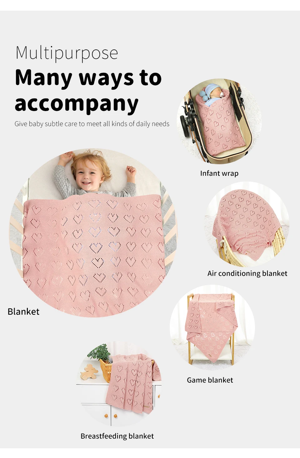 Baby Cotton Blankets Knitted Newborn Boys Girls Stroller Nursery Bedding Cradle Quilt 100*80cm Infant Swaddle Wrap Crib Cellular