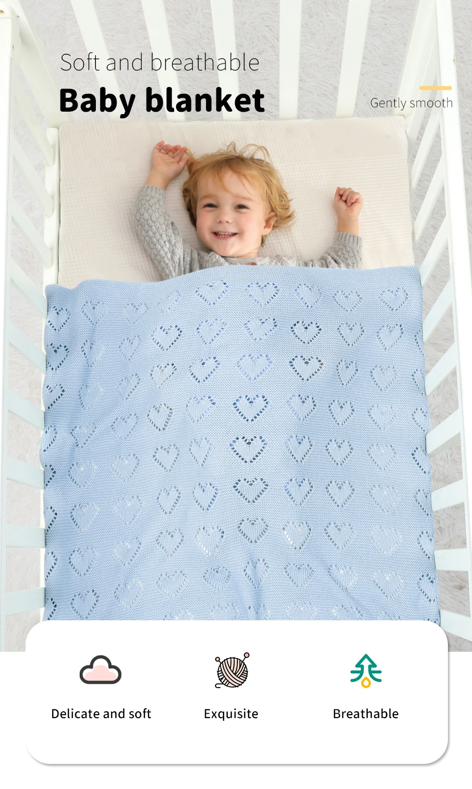Baby Cotton Blankets Knitted Newborn Boys Girls Stroller Nursery Bedding Cradle Quilt 100*80cm Infant Swaddle Wrap Crib Cellular