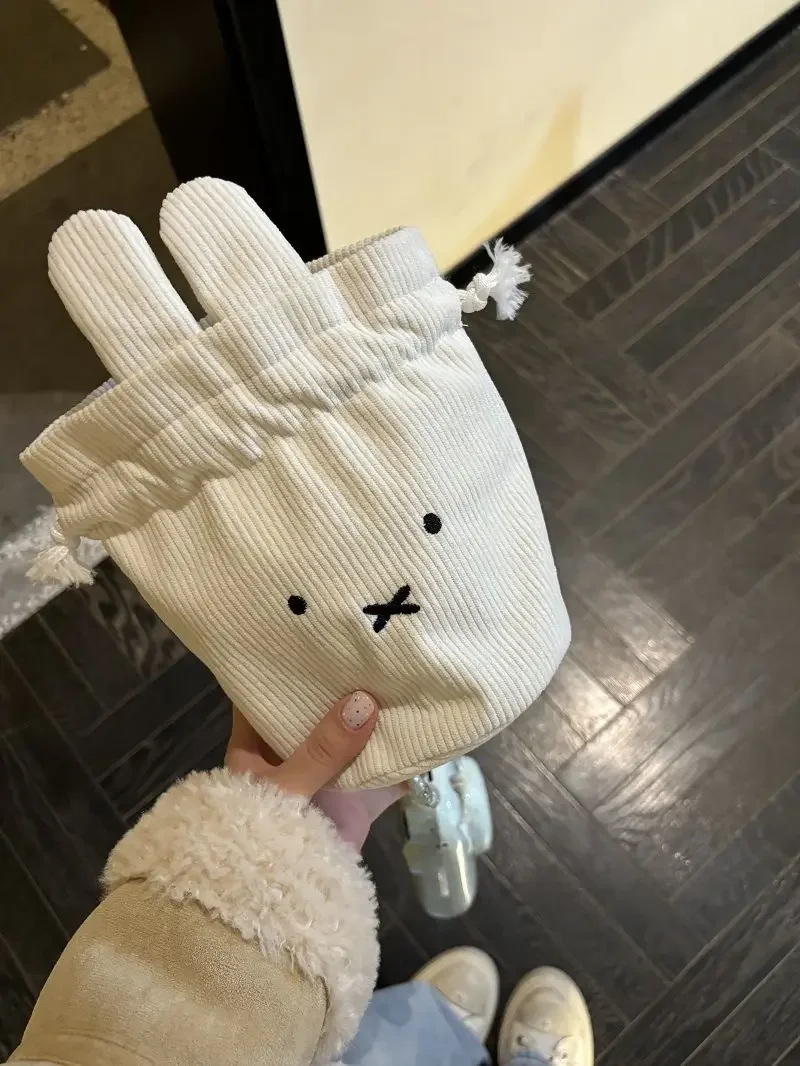 @2026 Miffy Kawaii Corduroy Bundle Pocket Cute Portable Large Capacity Storage Bag Makeup Bag Drawstring Handbag Cute Gift Toy