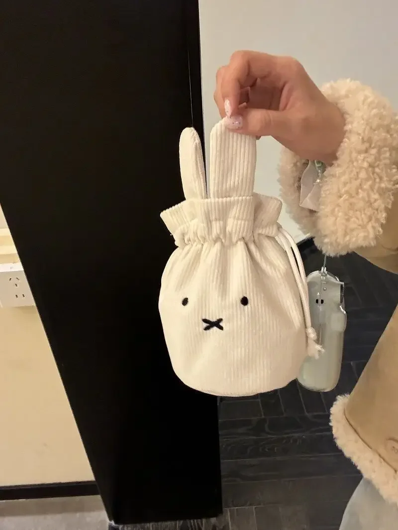 @2026 Miffy Kawaii Corduroy Bundle Pocket Cute Portable Large Capacity Storage Bag Makeup Bag Drawstring Handbag Cute Gift Toy