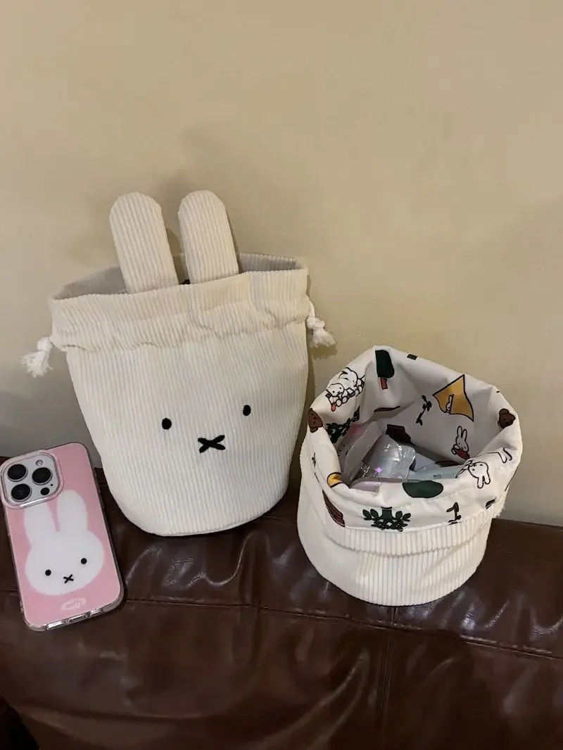 @2026 Miffy Kawaii Corduroy Bundle Pocket Cute Portable Large Capacity Storage Bag Makeup Bag Drawstring Handbag Cute Gift Toy