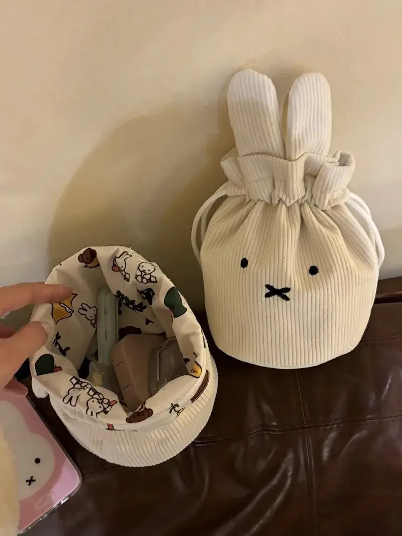 @2026 Miffy Kawaii Corduroy Bundle Pocket Cute Portable Large Capacity Storage Bag Makeup Bag Drawstring Handbag Cute Gift Toy