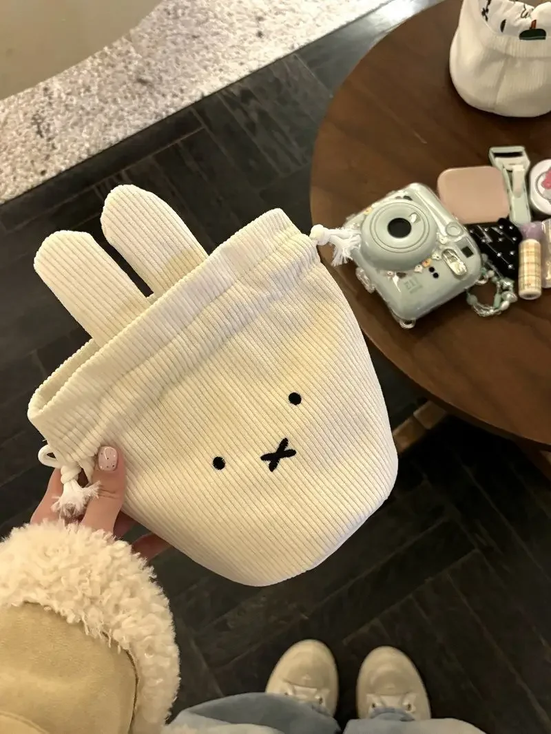 @2026 Miffy Kawaii Corduroy Bundle Pocket Cute Portable Large Capacity Storage Bag Makeup Bag Drawstring Handbag Cute Gift Toy
