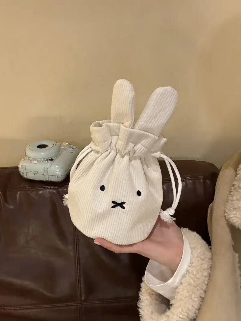 @2026 Miffy Kawaii Corduroy Bundle Pocket Cute Portable Large Capacity Storage Bag Makeup Bag Drawstring Handbag Cute Gift Toy