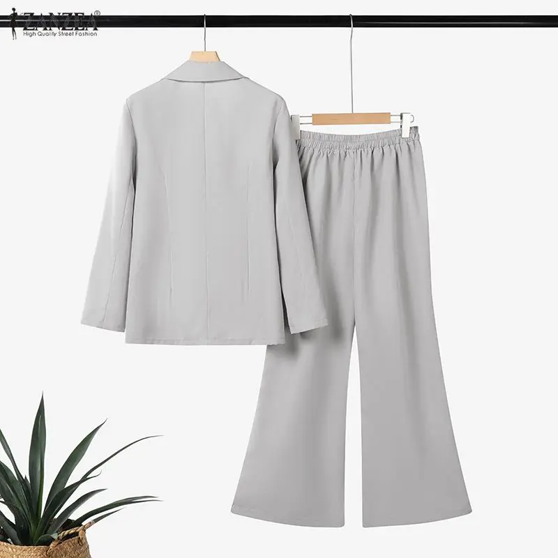 ZANZEA Women 2026 Spring Outfits Office 2 Piece Sets Elegant Long Sleeve Blazer Coats Pant Sets Fashion Solid OL Work Tracksuit