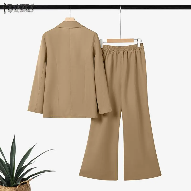 ZANZEA Women 2026 Spring Outfits Office 2 Piece Sets Elegant Long Sleeve Blazer Coats Pant Sets Fashion Solid OL Work Tracksuit