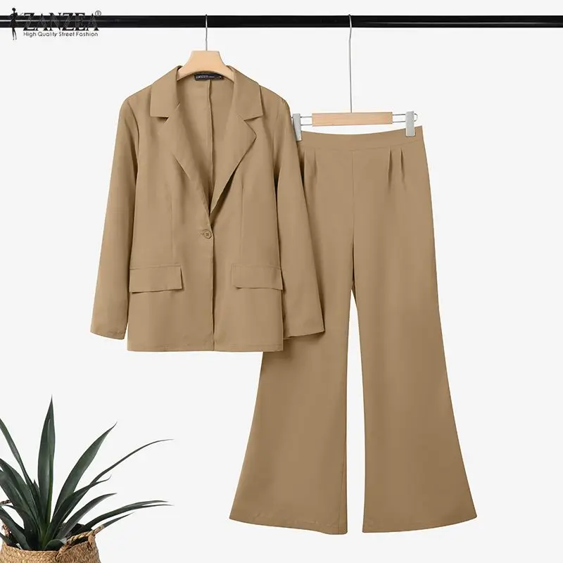 ZANZEA Women 2026 Spring Outfits Office 2 Piece Sets Elegant Long Sleeve Blazer Coats Pant Sets Fashion Solid OL Work Tracksuit