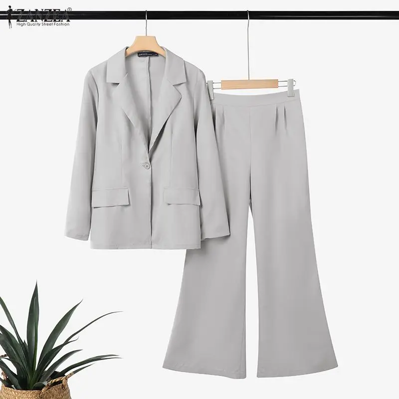 ZANZEA Women 2026 Spring Outfits Office 2 Piece Sets Elegant Long Sleeve Blazer Coats Pant Sets Fashion Solid OL Work Tracksuit