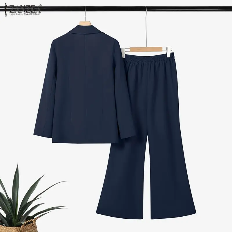 ZANZEA Women 2026 Spring Outfits Office 2 Piece Sets Elegant Long Sleeve Blazer Coats Pant Sets Fashion Solid OL Work Tracksuit