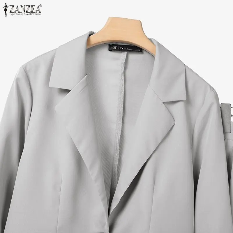 ZANZEA Women 2026 Spring Outfits Office 2 Piece Sets Elegant Long Sleeve Blazer Coats Pant Sets Fashion Solid OL Work Tracksuit