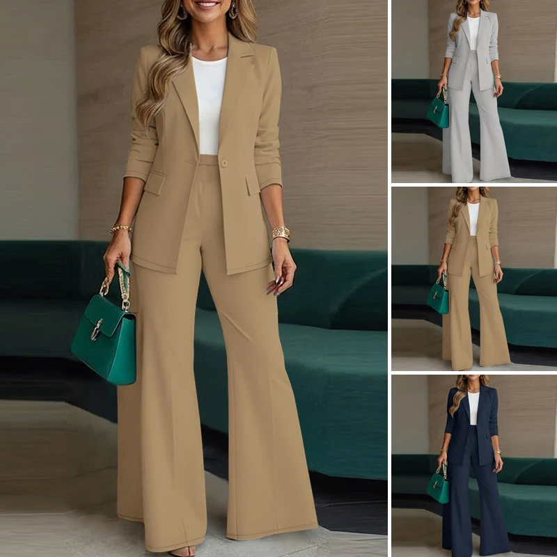 ZANZEA Women 2026 Spring Outfits Office 2 Piece Sets Elegant Long Sleeve Blazer Coats Pant Sets Fashion Solid OL Work Tracksuit
