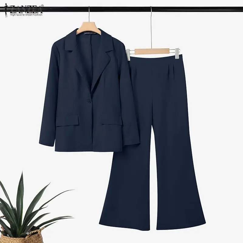 ZANZEA Women 2026 Spring Outfits Office 2 Piece Sets Elegant Long Sleeve Blazer Coats Pant Sets Fashion Solid OL Work Tracksuit
