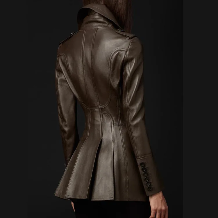 Mauroicardi Spring Fitted Black Skirted Soft Faux Leather Blazer Jacket Women Double Breasted Elegant Luxury Designer Clothes