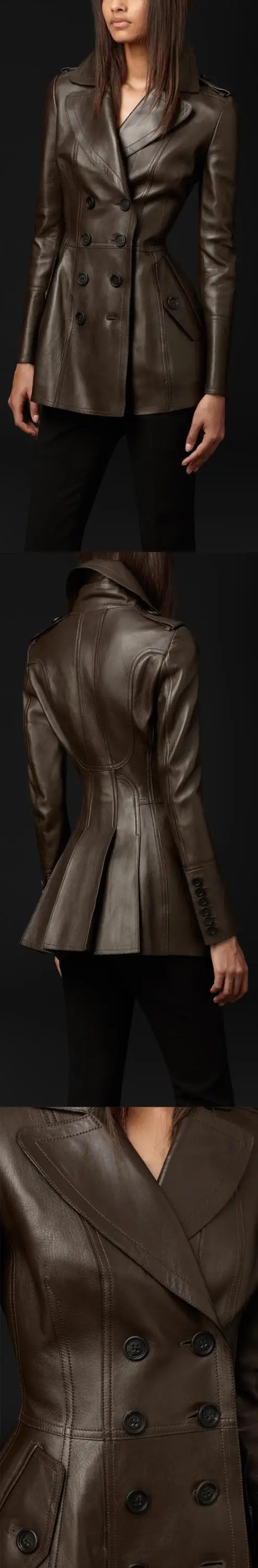 Mauroicardi Spring Fitted Black Skirted Soft Faux Leather Blazer Jacket Women Double Breasted Elegant Luxury Designer Clothes