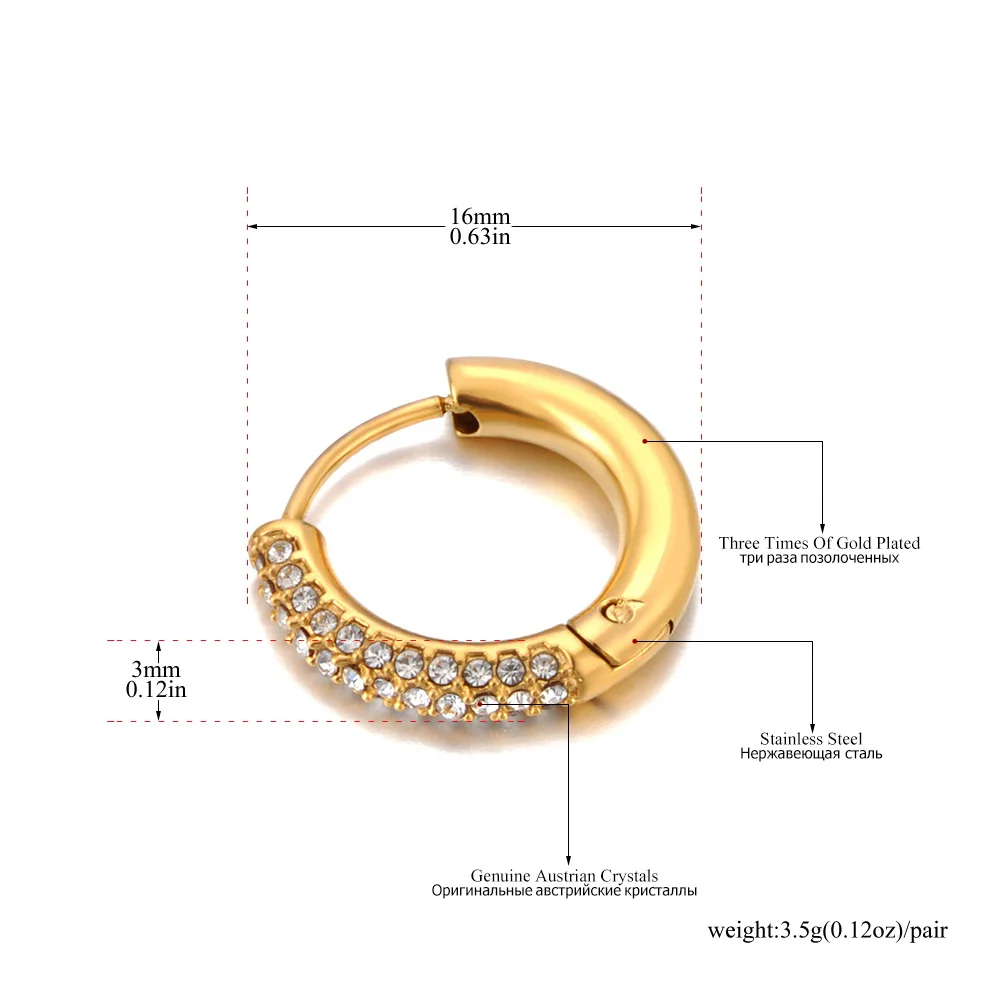 Lokaer Fashion 316L Stainless Steel Rhinestone Hoop Earrings 18K PVD Gold Plated Handmade Daily Jewelry for Women Girls E24216
