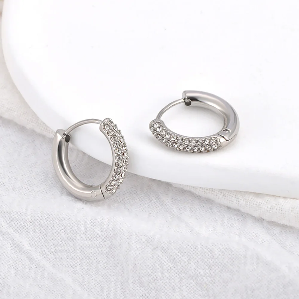 Lokaer Fashion 316L Stainless Steel Rhinestone Hoop Earrings 18K PVD Gold Plated Handmade Daily Jewelry for Women Girls E24216