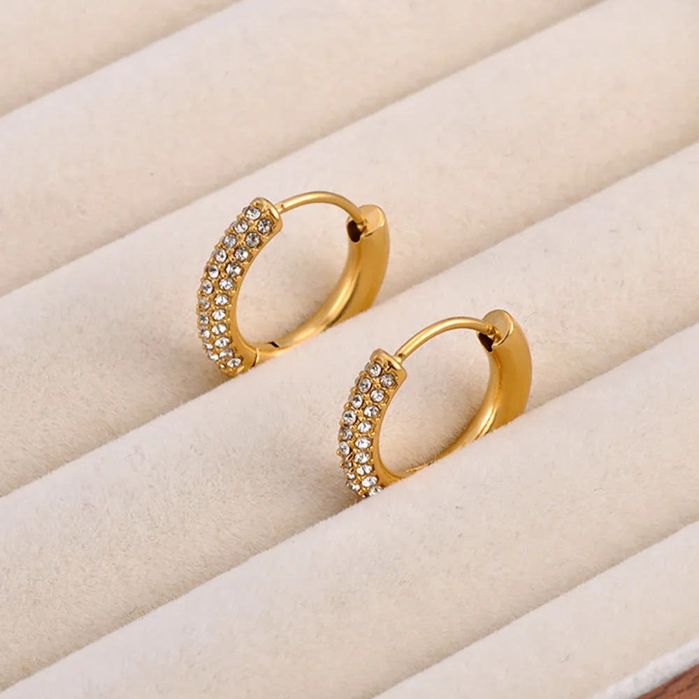 Lokaer Fashion 316L Stainless Steel Rhinestone Hoop Earrings 18K PVD Gold Plated Handmade Daily Jewelry for Women Girls E24216