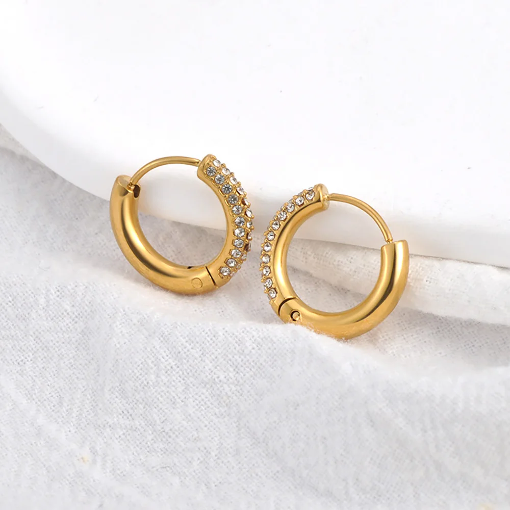 Lokaer Fashion 316L Stainless Steel Rhinestone Hoop Earrings 18K PVD Gold Plated Handmade Daily Jewelry for Women Girls E24216