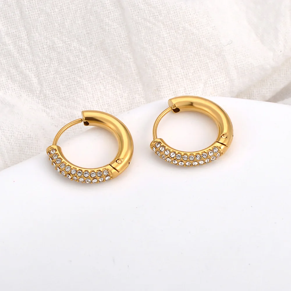 Lokaer Fashion 316L Stainless Steel Rhinestone Hoop Earrings 18K PVD Gold Plated Handmade Daily Jewelry for Women Girls E24216