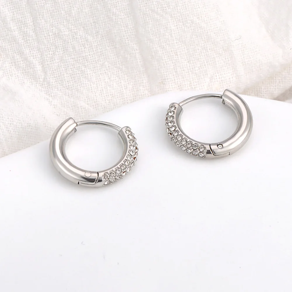 Lokaer Fashion 316L Stainless Steel Rhinestone Hoop Earrings 18K PVD Gold Plated Handmade Daily Jewelry for Women Girls E24216