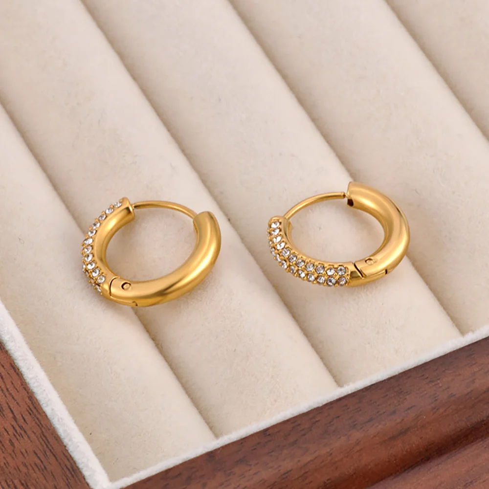 Lokaer Fashion 316L Stainless Steel Rhinestone Hoop Earrings 18K PVD Gold Plated Handmade Daily Jewelry for Women Girls E24216