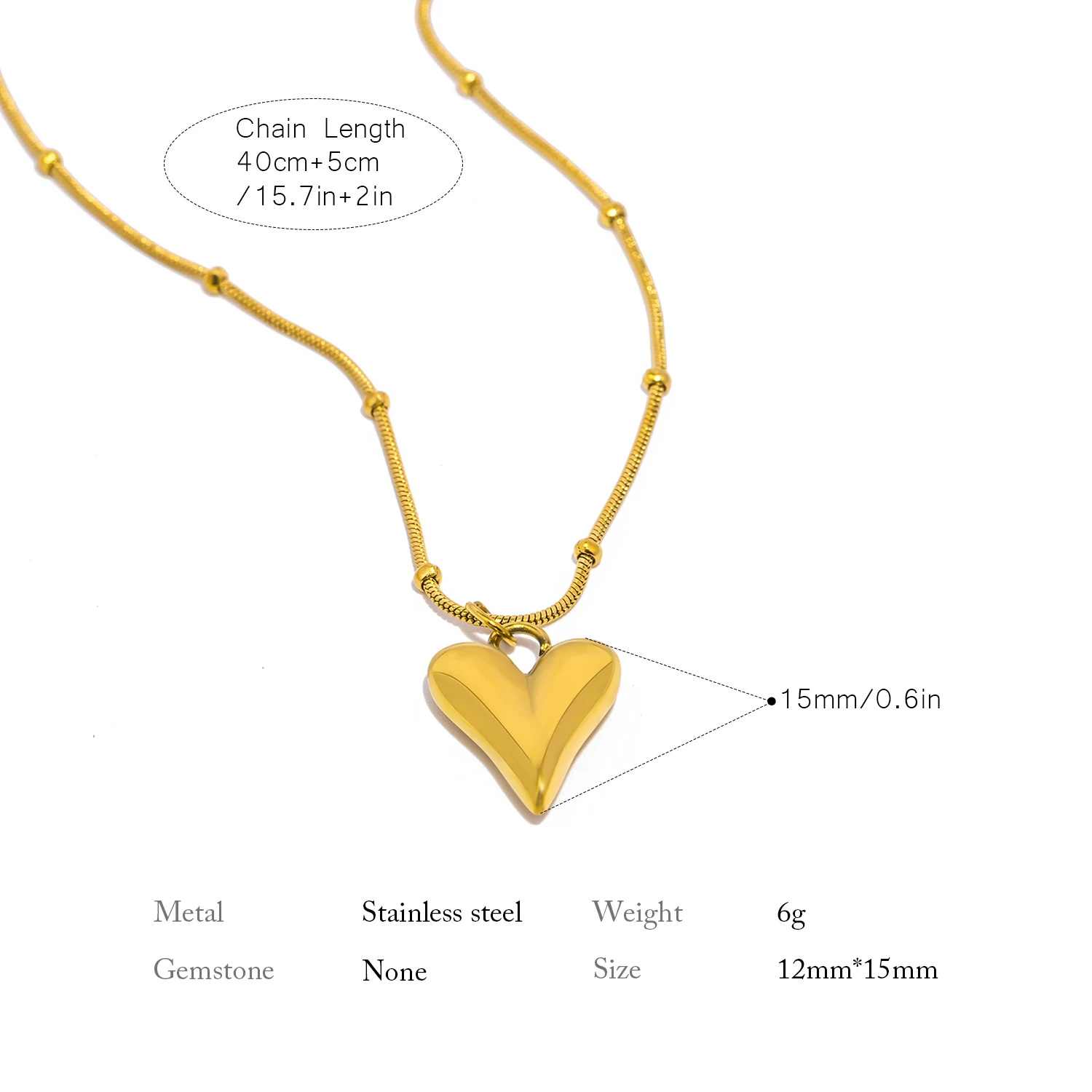 UHBINYCA Minimalism Smooth Stainless Steel Heart Waterproof Necklace Pendant for Women 18k Gold Plated Jewelry