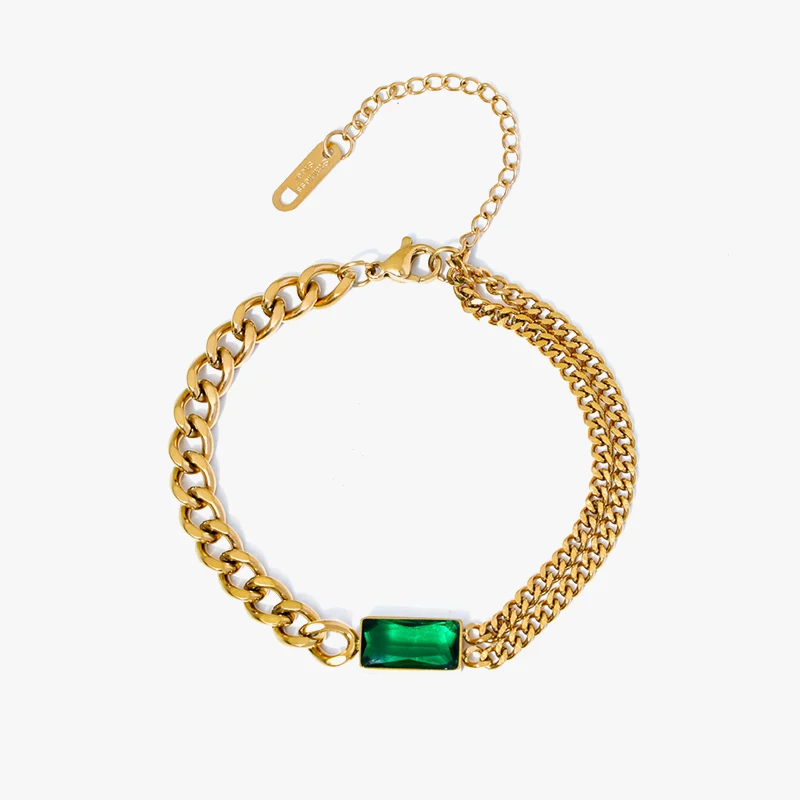 EILIECK 316L Stainless Steel Green Crystal Necklace Bracelet Earrings For Women Luxury Colorfast Jewelry 3-piece Set Gift Party