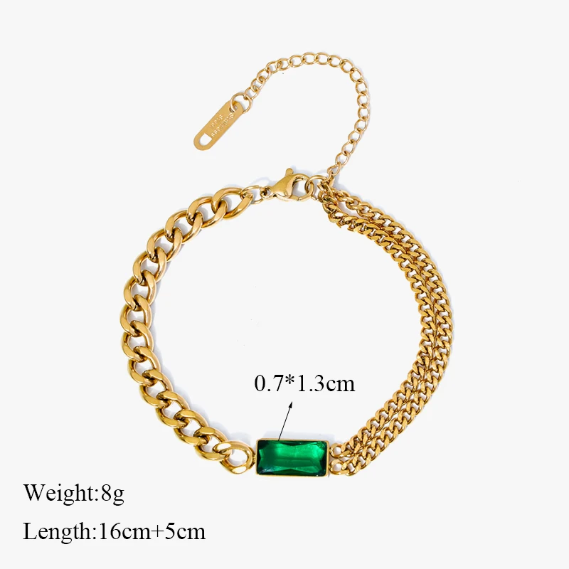 EILIECK 316L Stainless Steel Green Crystal Necklace Bracelet Earrings For Women Luxury Colorfast Jewelry 3-piece Set Gift Party
