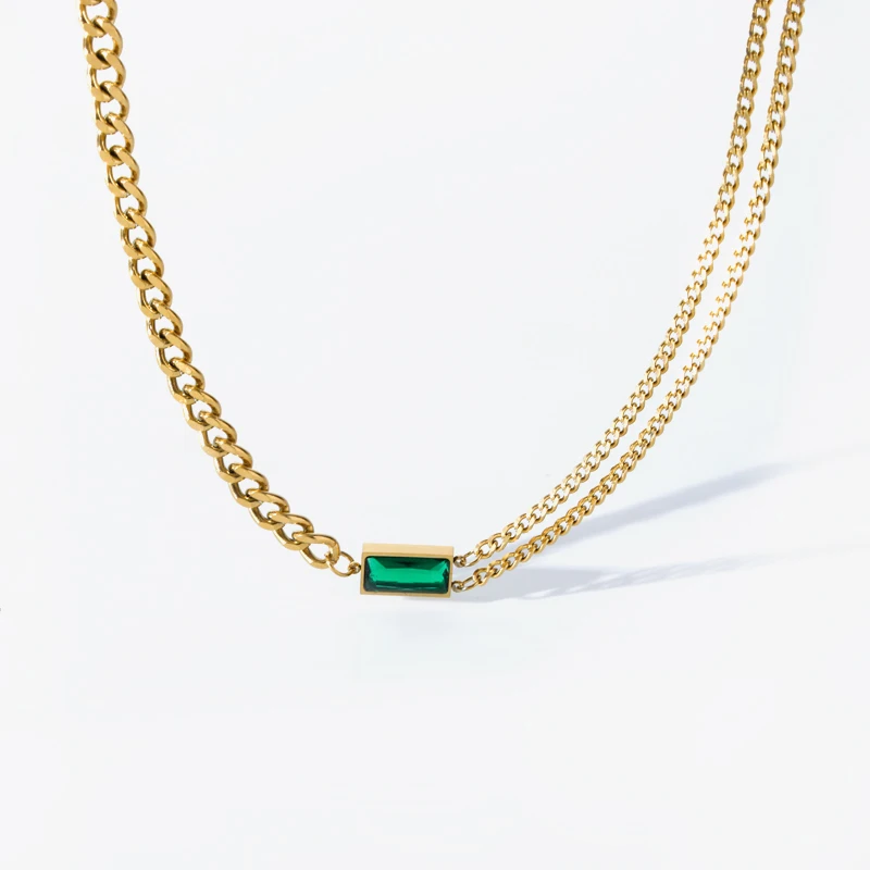 EILIECK 316L Stainless Steel Green Crystal Necklace Bracelet Earrings For Women Luxury Colorfast Jewelry 3-piece Set Gift Party
