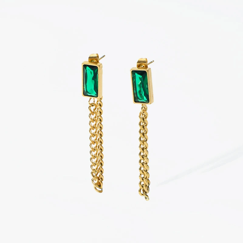 EILIECK 316L Stainless Steel Green Crystal Necklace Bracelet Earrings For Women Luxury Colorfast Jewelry 3-piece Set Gift Party