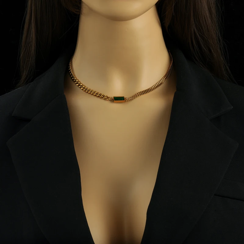 EILIECK 316L Stainless Steel Green Crystal Necklace Bracelet Earrings For Women Luxury Colorfast Jewelry 3-piece Set Gift Party