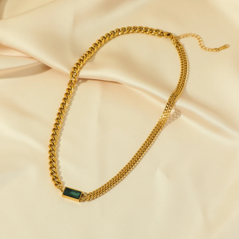 EILIECK 316L Stainless Steel Green Crystal Necklace Bracelet Earrings For Women Luxury Colorfast Jewelry 3-piece Set Gift Party