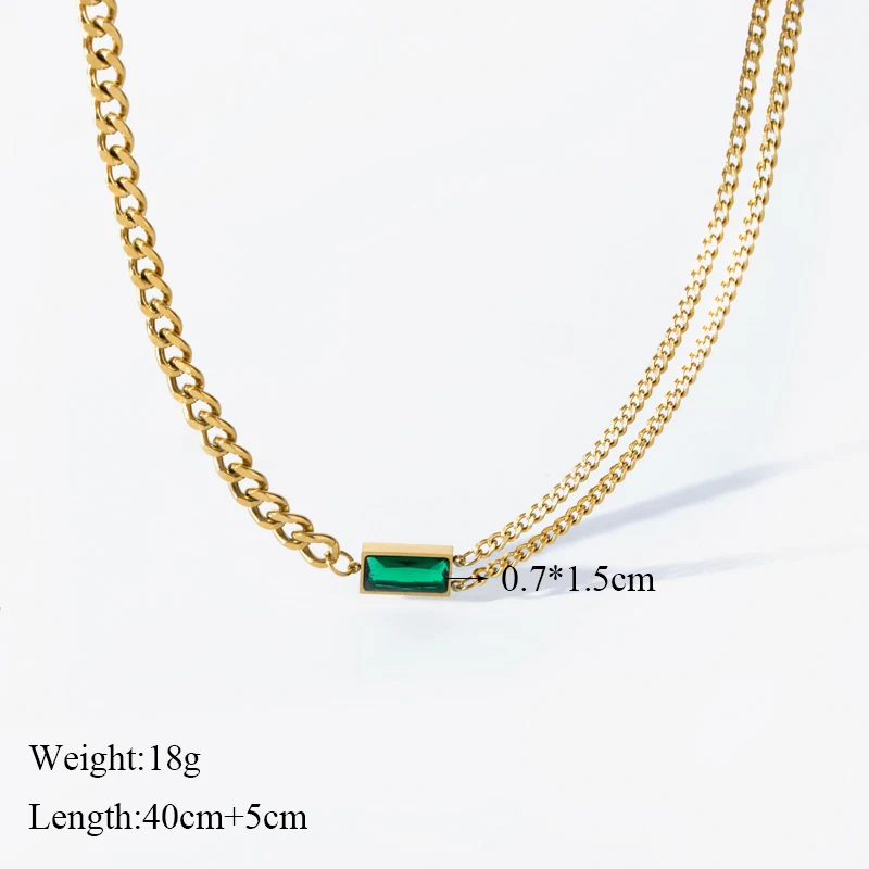 EILIECK 316L Stainless Steel Green Crystal Necklace Bracelet Earrings For Women Luxury Colorfast Jewelry 3-piece Set Gift Party