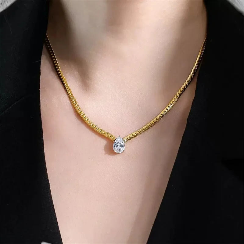 EILIECK 316L Stainless Steel Metal Fine Chain Bling Zirconia Necklace 18K Gold PVD Plated Waterproof Fashion Jewelry For Women