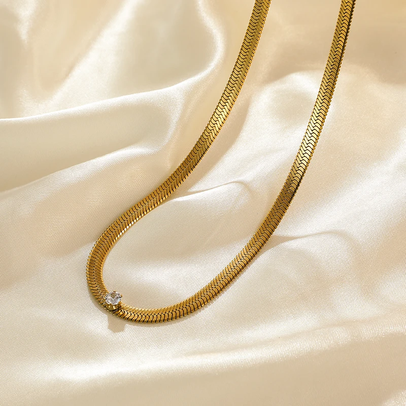 EILIECK 316L Stainless Steel Metal Fine Chain Bling Zirconia Necklace 18K Gold PVD Plated Waterproof Fashion Jewelry For Women