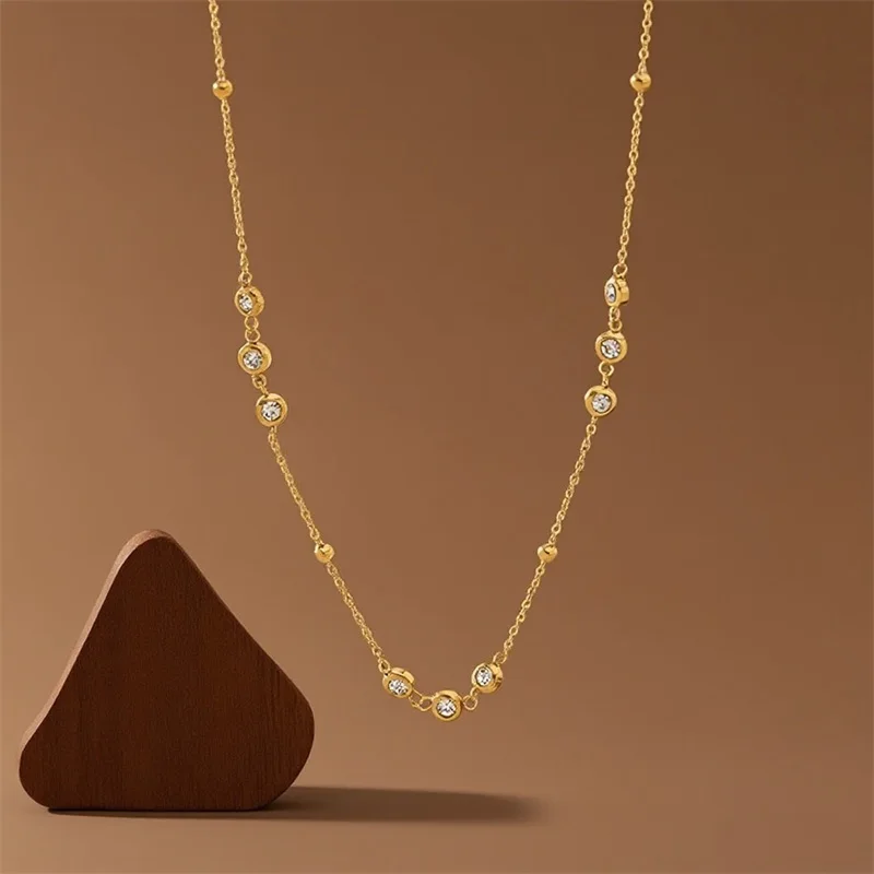 EILIECK 316L Stainless Steel Metal Fine Chain Bling Zirconia Necklace 18K Gold PVD Plated Waterproof Fashion Jewelry For Women