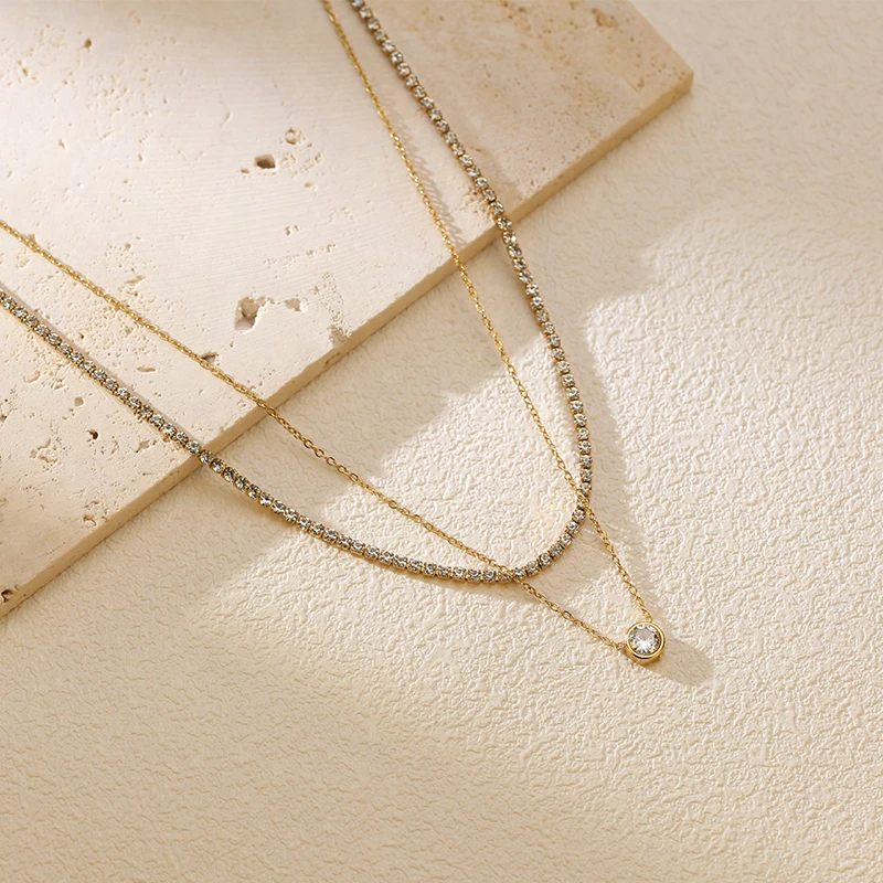 EILIECK 316L Stainless Steel Metal Fine Chain Bling Zirconia Necklace 18K Gold PVD Plated Waterproof Fashion Jewelry For Women