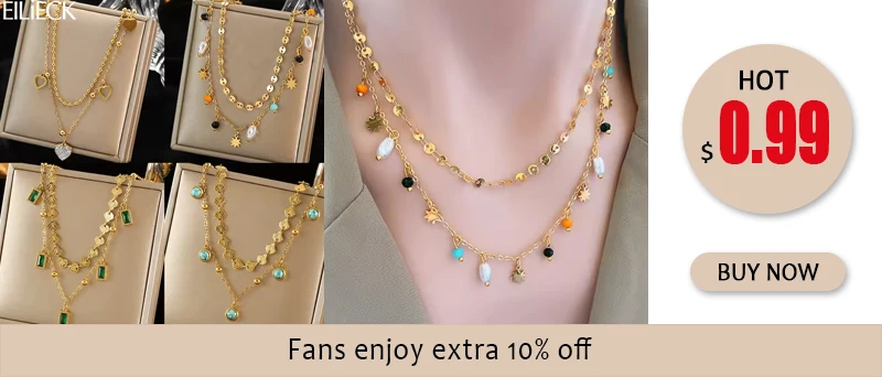 EILIECK 316L Stainless Steel Metal Fine Chain Bling Zirconia Necklace 18K Gold PVD Plated Waterproof Fashion Jewelry For Women