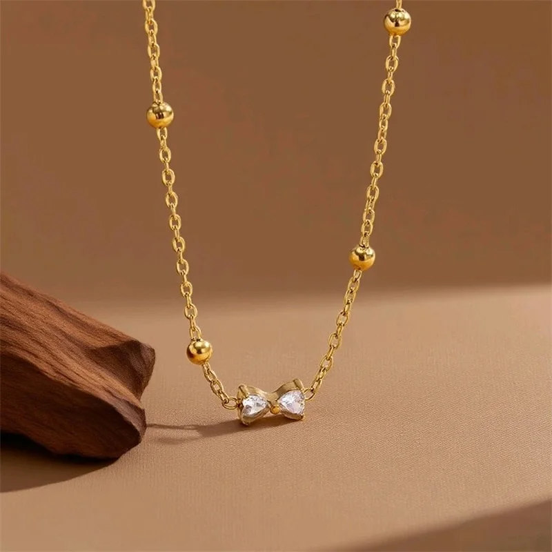 EILIECK 316L Stainless Steel Metal Fine Chain Bling Zirconia Necklace 18K Gold PVD Plated Waterproof Fashion Jewelry For Women