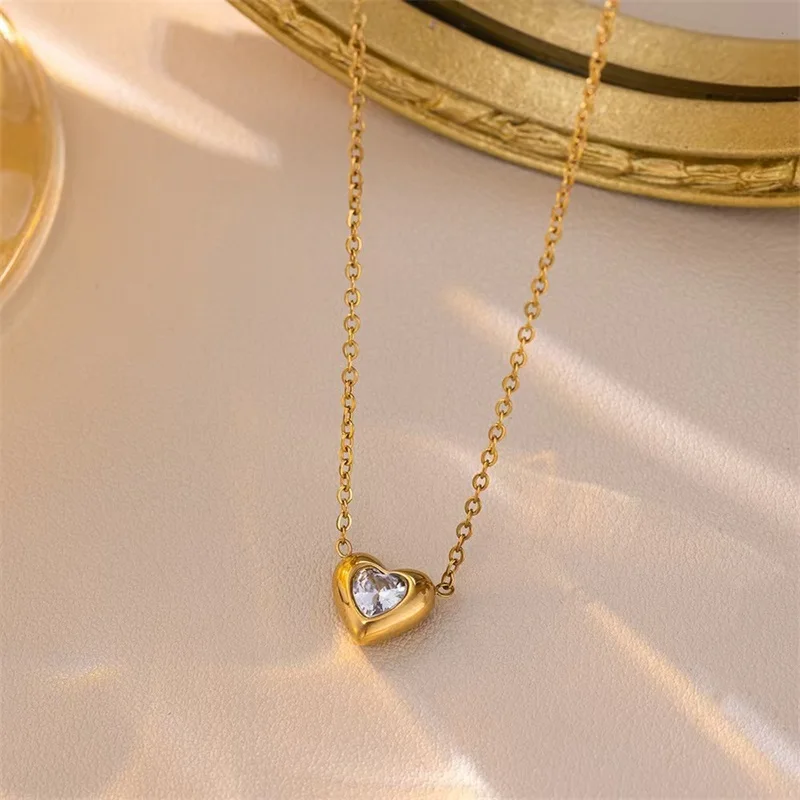 EILIECK 316L Stainless Steel Metal Fine Chain Bling Zirconia Necklace 18K Gold PVD Plated Waterproof Fashion Jewelry For Women