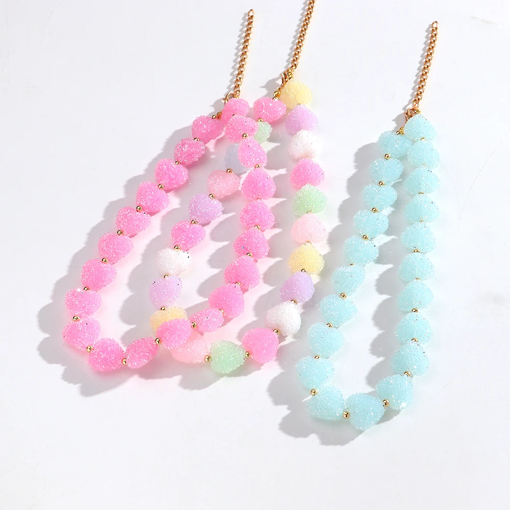 Sweet Candy Colored Resin Love Heart Choker Necklace for Women Cute Geometric Heart Shape Collar Necklace Summer Jewelry Gifts