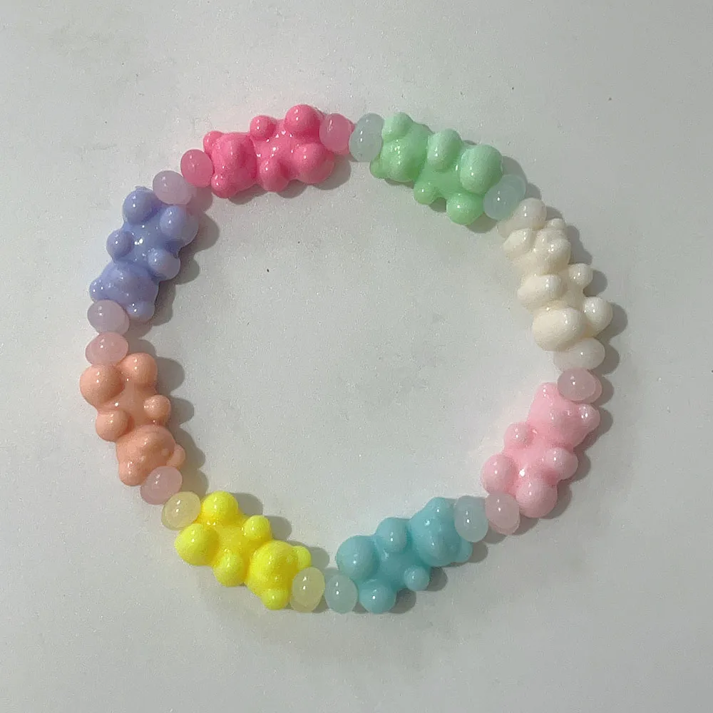 Potosala Cute Transparent Resin Bear Bracelet Cartoon Gummy Jelly Color For Women Handmade Beaded Bracelet Girls Jewelry Gifts