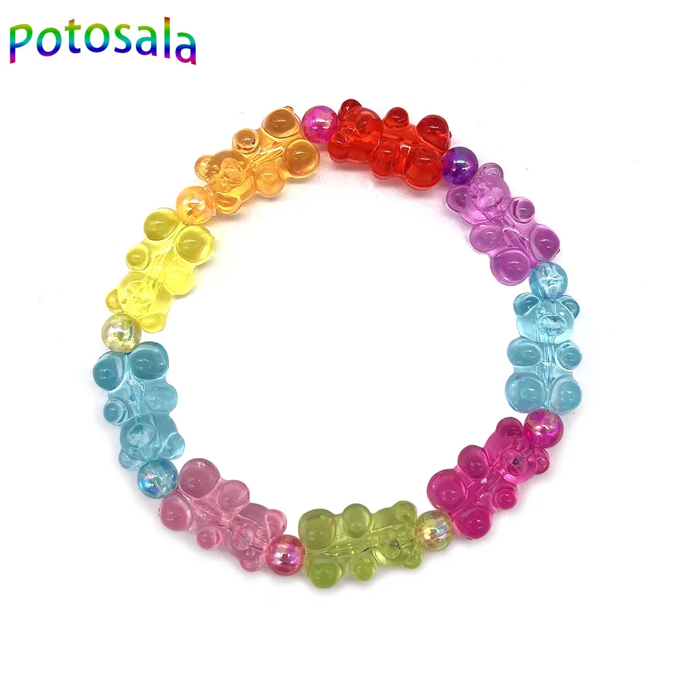 Potosala Cute Transparent Resin Bear Bracelet Cartoon Gummy Jelly Color For Women Handmade Beaded Bracelet Girls Jewelry Gifts