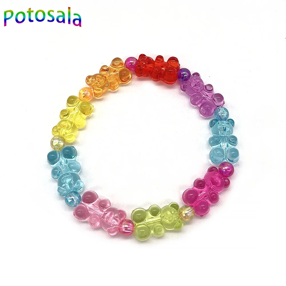 Potosala Cute Transparent Resin Bear Bracelet Cartoon Gummy Jelly Color For Women Handmade Beaded Bracelet Girls Jewelry Gifts